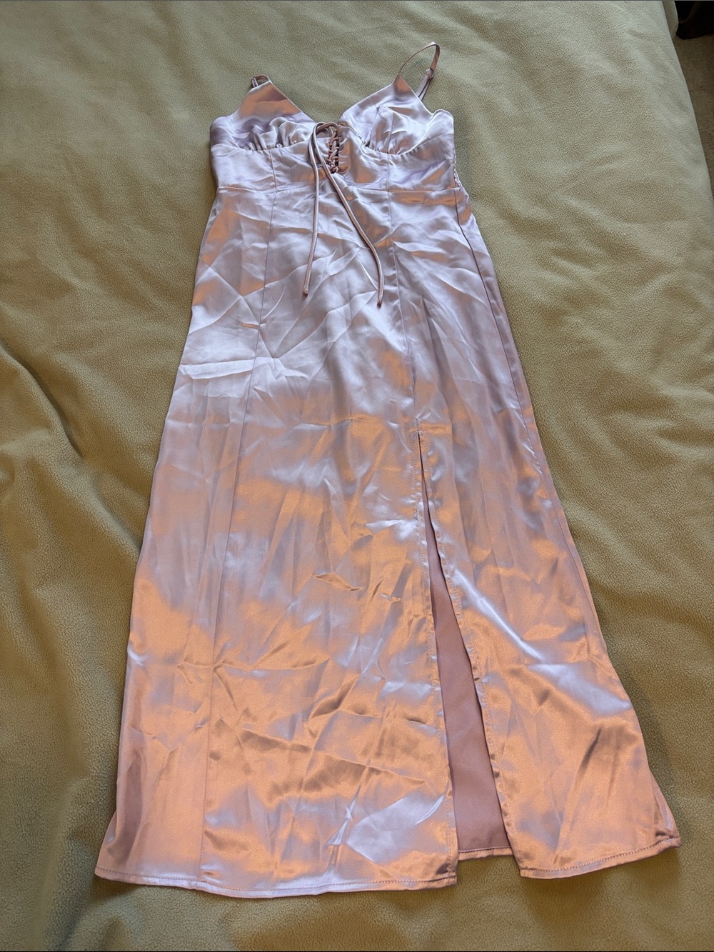 Lace-Up Satin Slip Dress in Lavender Pink